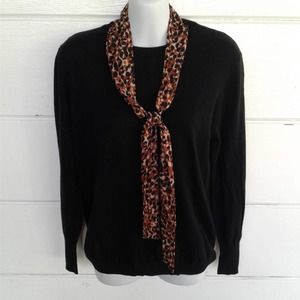 Nordstrom 14th & Union Women's Black Leopard Knit Sweater Medium Petite